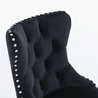 2x Height Adjustable Swivel Bar Stool Velvet Studs Barstool with Footrest and Chromed Base- Black V226-SW1712BK