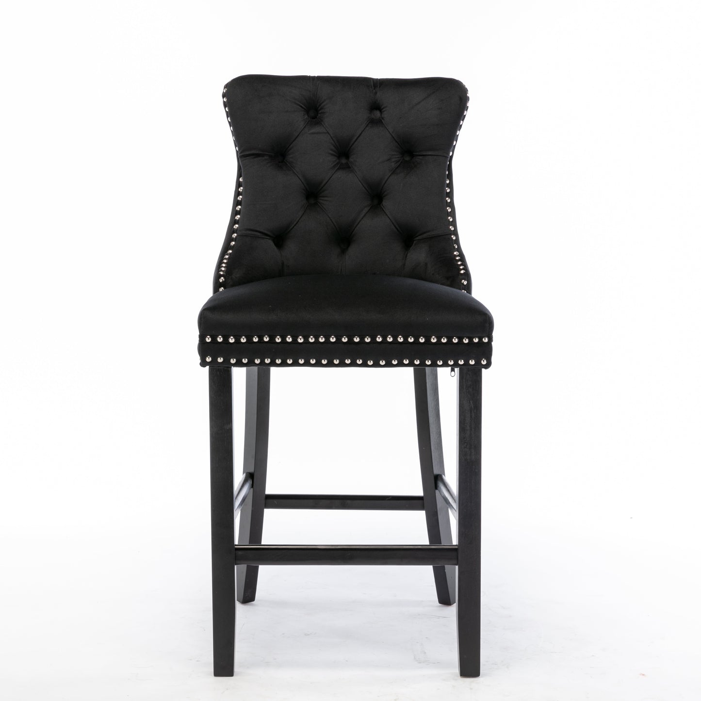 4X Velvet Bar Stools with Studs Trim Wooden Legs Tufted Dining Chairs Kitchen V226-SW1802BK-2