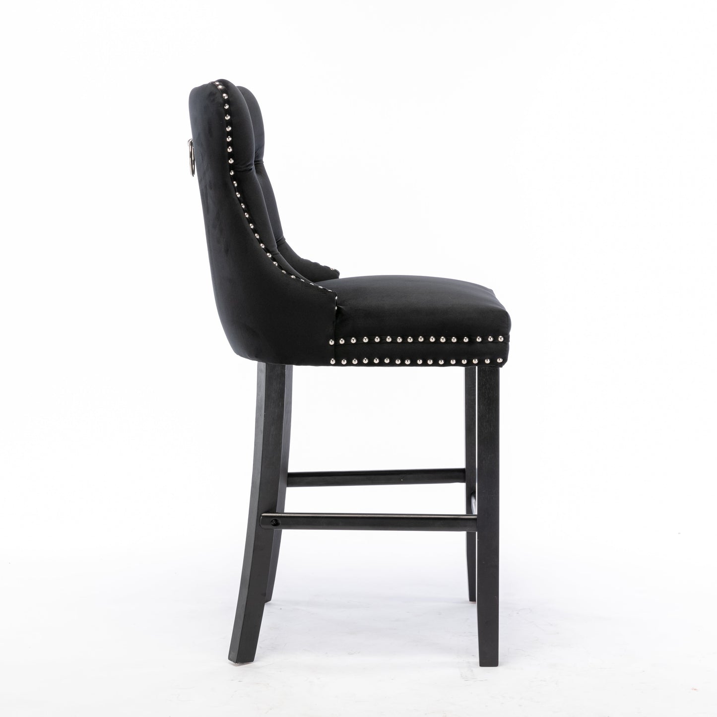 4X Velvet Bar Stools with Studs Trim Wooden Legs Tufted Dining Chairs Kitchen V226-SW1802BK-2