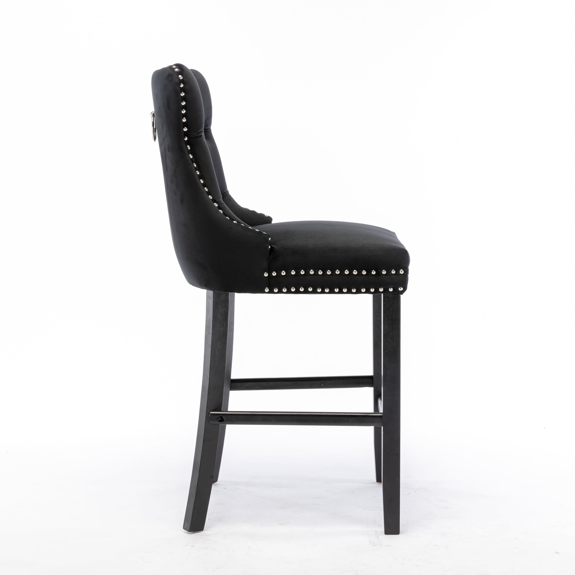 4X Velvet Bar Stools with Studs Trim Wooden Legs Tufted Dining Chairs Kitchen V226-SW1802BK-2