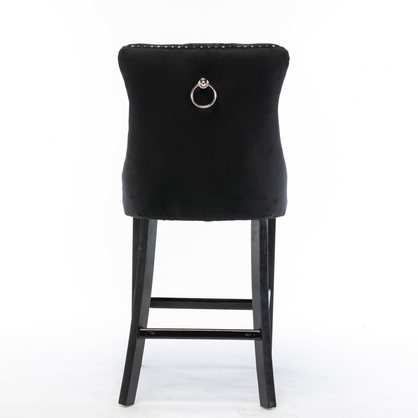 4X Velvet Bar Stools with Studs Trim Wooden Legs Tufted Dining Chairs Kitchen V226-SW1802BK-2