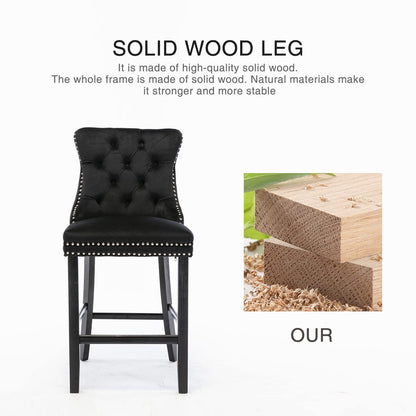 4X Velvet Bar Stools with Studs Trim Wooden Legs Tufted Dining Chairs Kitchen V226-SW1802BK-2