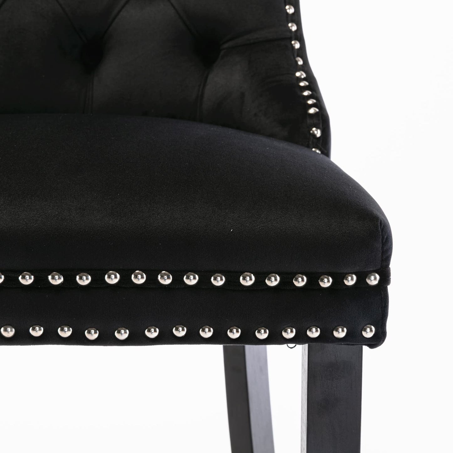 4X Velvet Bar Stools with Studs Trim Wooden Legs Tufted Dining Chairs Kitchen V226-SW1802BK-2