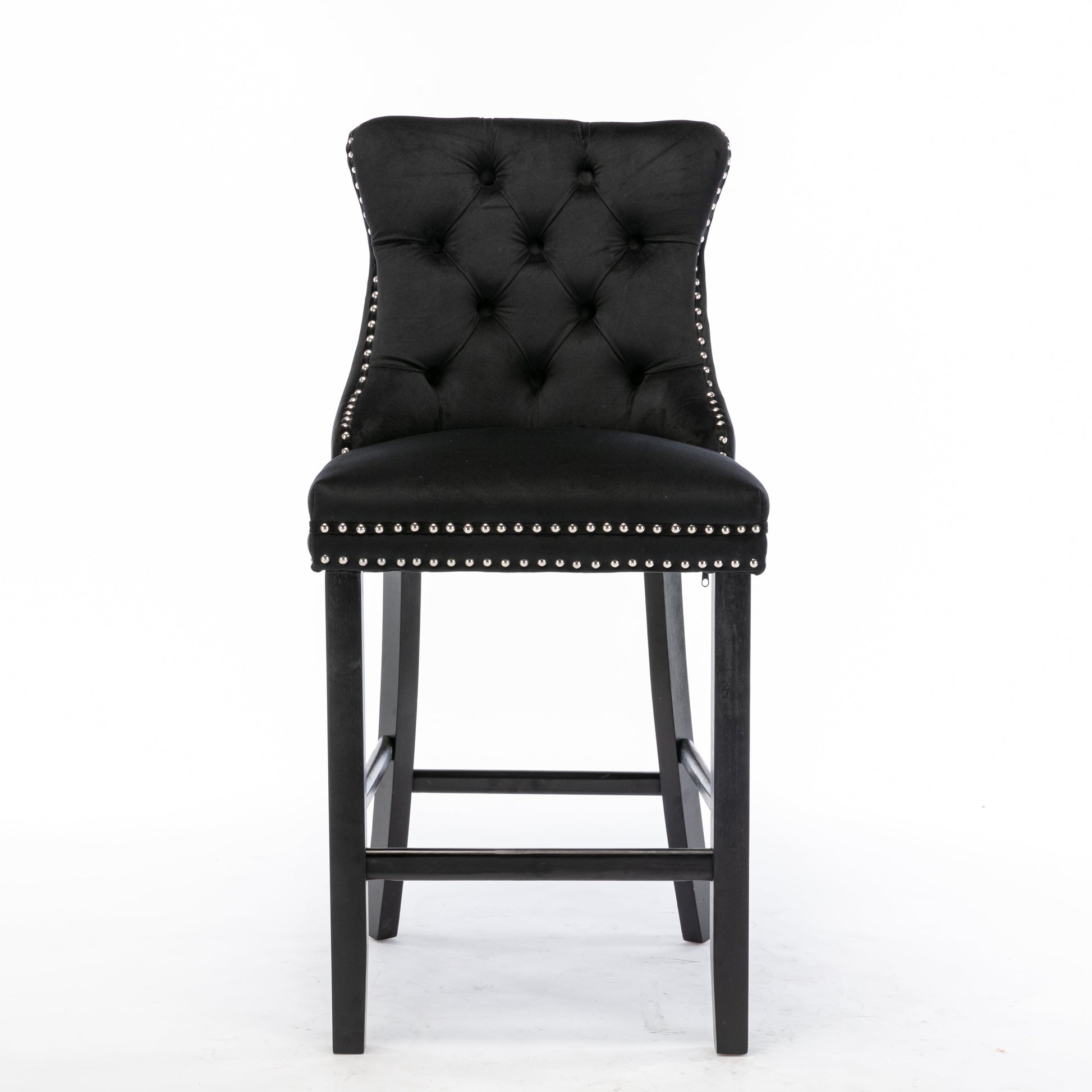 6X Velvet Bar Stools with Studs Trim Wooden Legs Tufted Dining Chairs Kitchen V226-SW1802BK-3