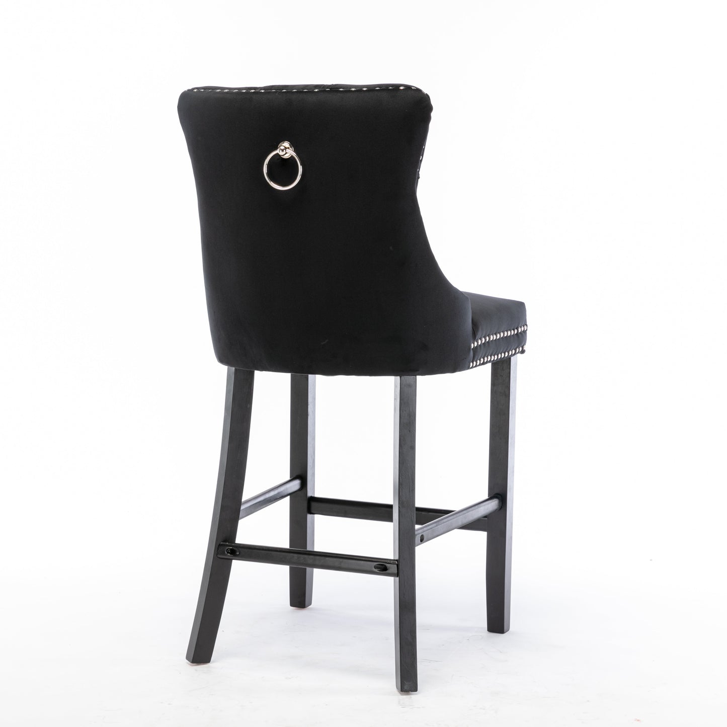 6X Velvet Bar Stools with Studs Trim Wooden Legs Tufted Dining Chairs Kitchen V226-SW1802BK-3