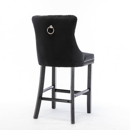 6X Velvet Bar Stools with Studs Trim Wooden Legs Tufted Dining Chairs Kitchen V226-SW1802BK-3