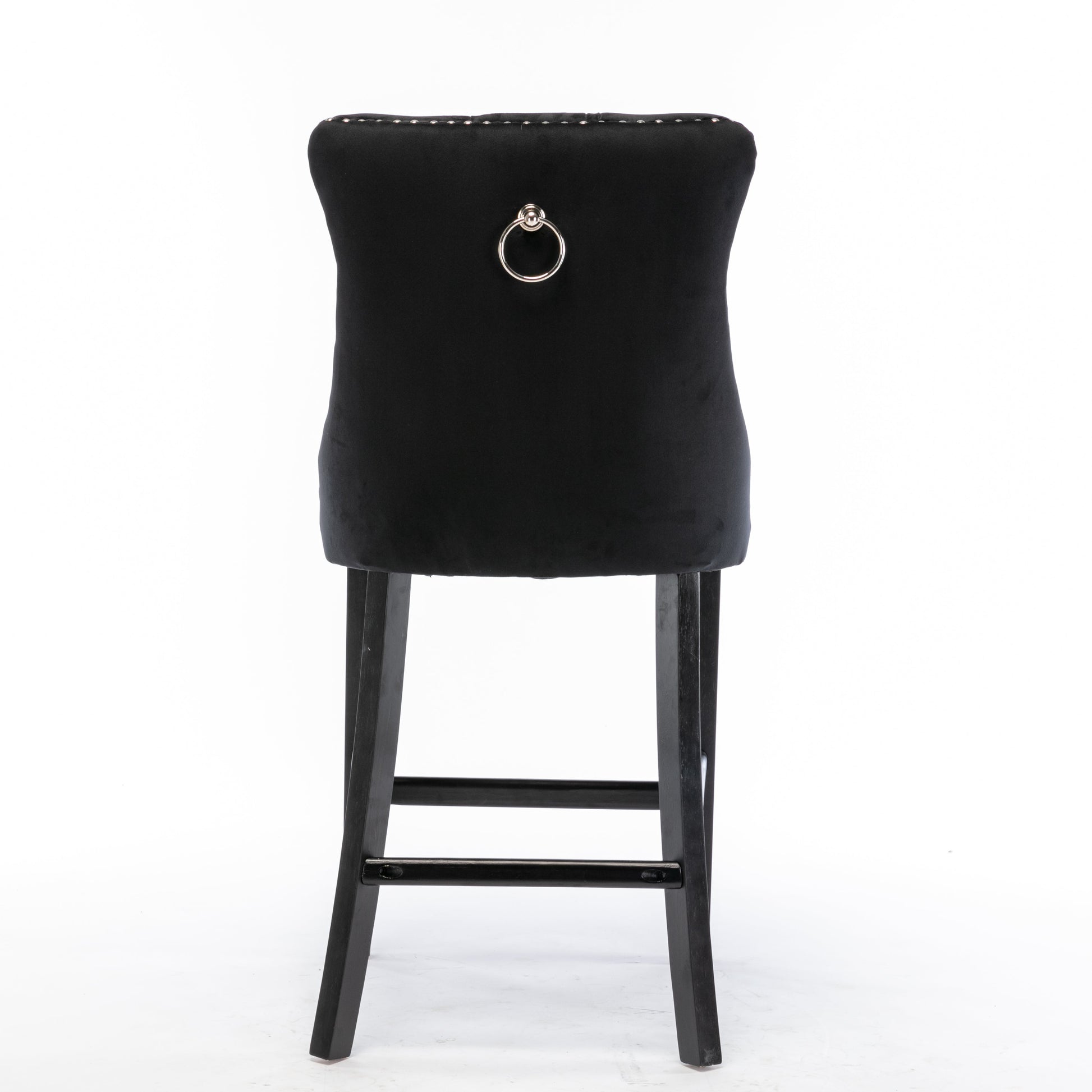 6X Velvet Bar Stools with Studs Trim Wooden Legs Tufted Dining Chairs Kitchen V226-SW1802BK-3