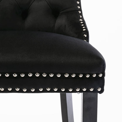 6X Velvet Bar Stools with Studs Trim Wooden Legs Tufted Dining Chairs Kitchen V226-SW1802BK-3