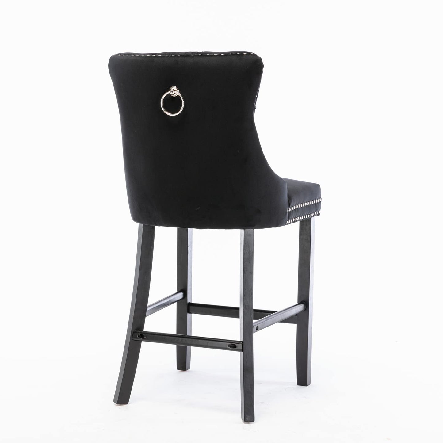 2X Velvet Bar Stools with Studs Trim Wooden Legs Tufted Dining Chairs Kitchen V226-SW1802BK