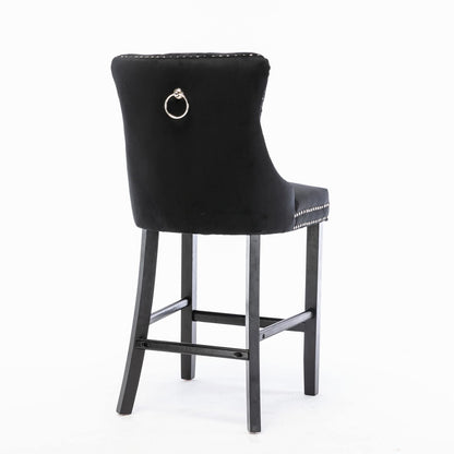2X Velvet Bar Stools with Studs Trim Wooden Legs Tufted Dining Chairs Kitchen V226-SW1802BK