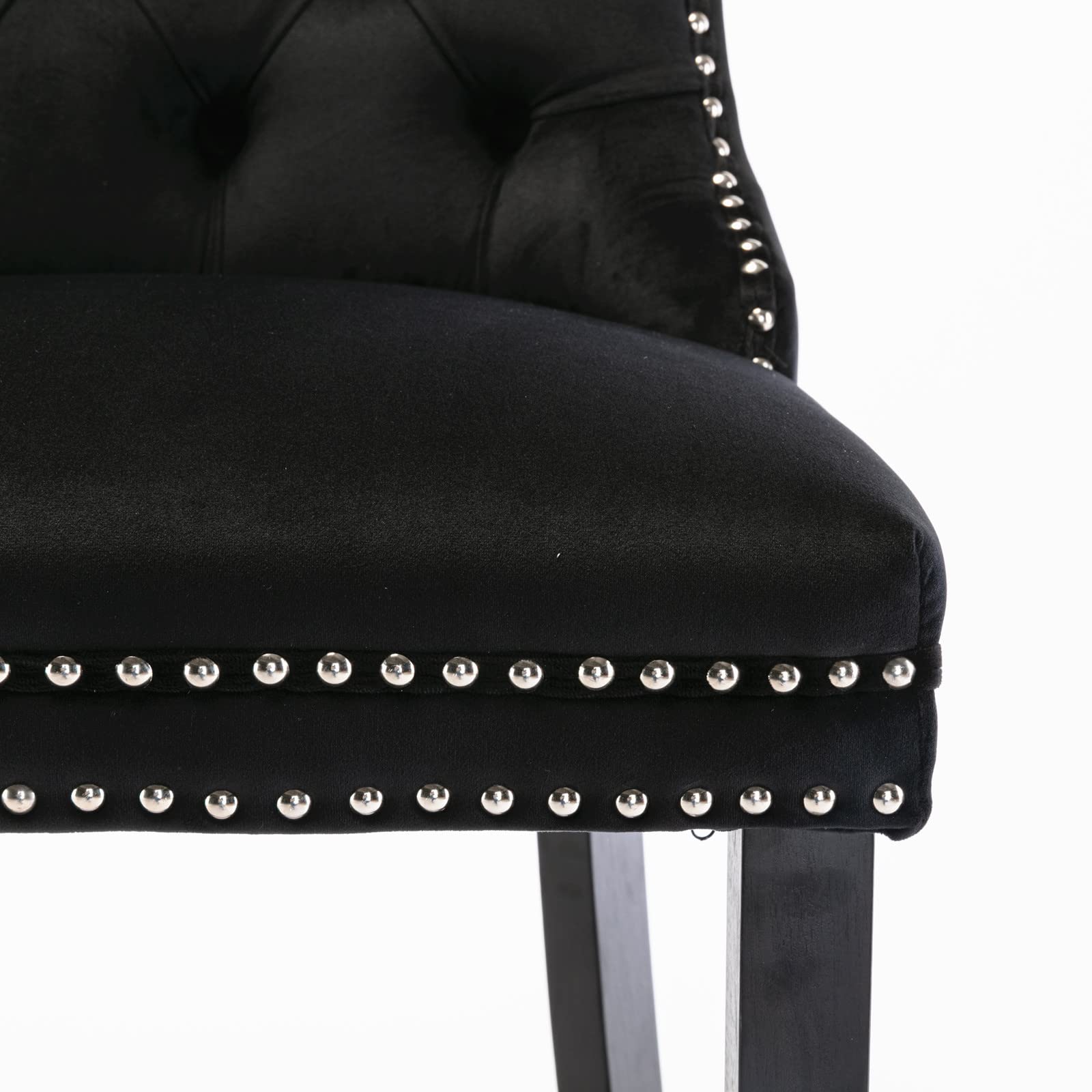 2X Velvet Bar Stools with Studs Trim Wooden Legs Tufted Dining Chairs Kitchen V226-SW1802BK
