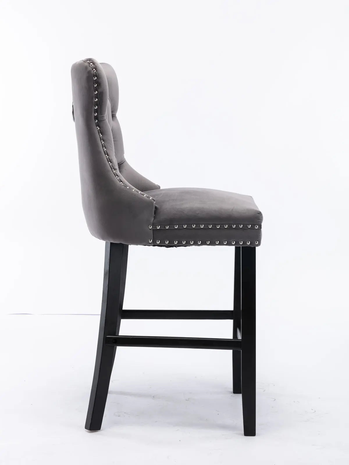 4X Velvet Bar Stools with Studs Trim Wooden Legs Tufted Dining Chairs Kitchen V226-SW1802GY-2