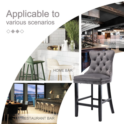 4X Velvet Bar Stools with Studs Trim Wooden Legs Tufted Dining Chairs Kitchen V226-SW1802GY-2