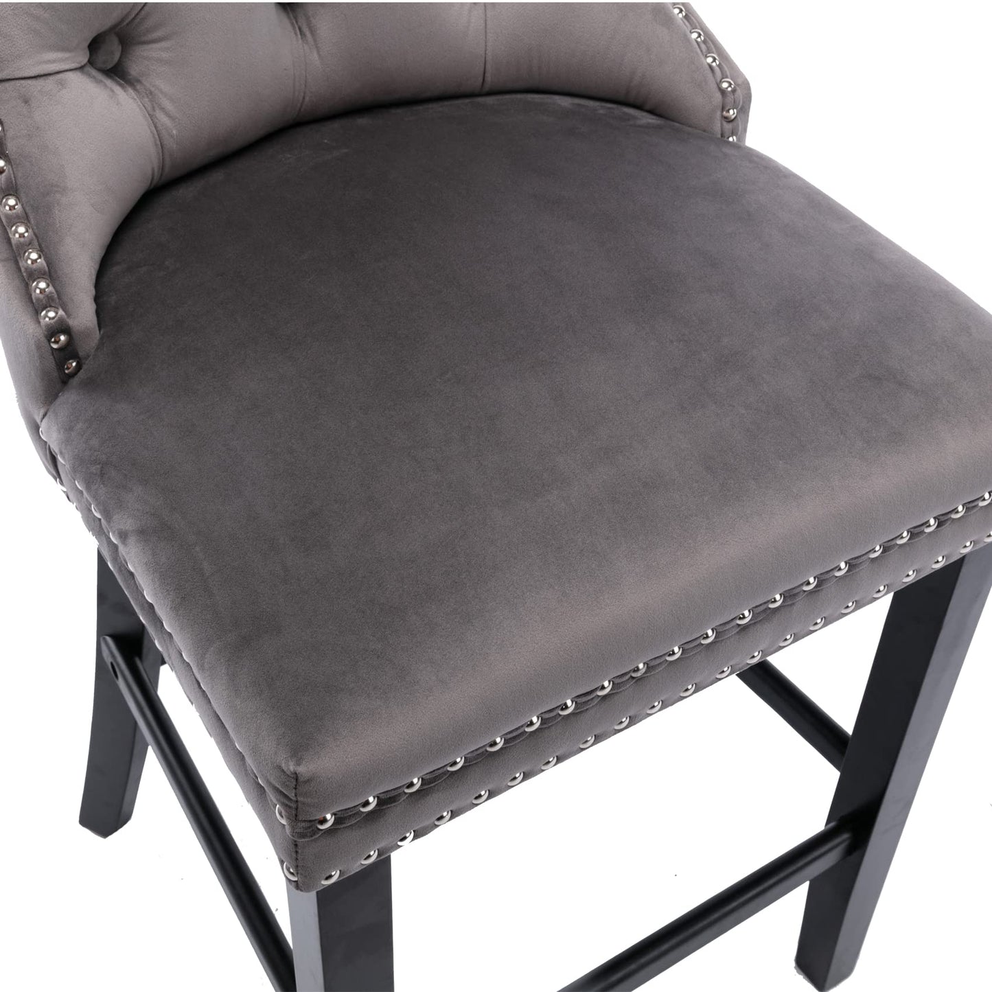4X Velvet Bar Stools with Studs Trim Wooden Legs Tufted Dining Chairs Kitchen V226-SW1802GY-2