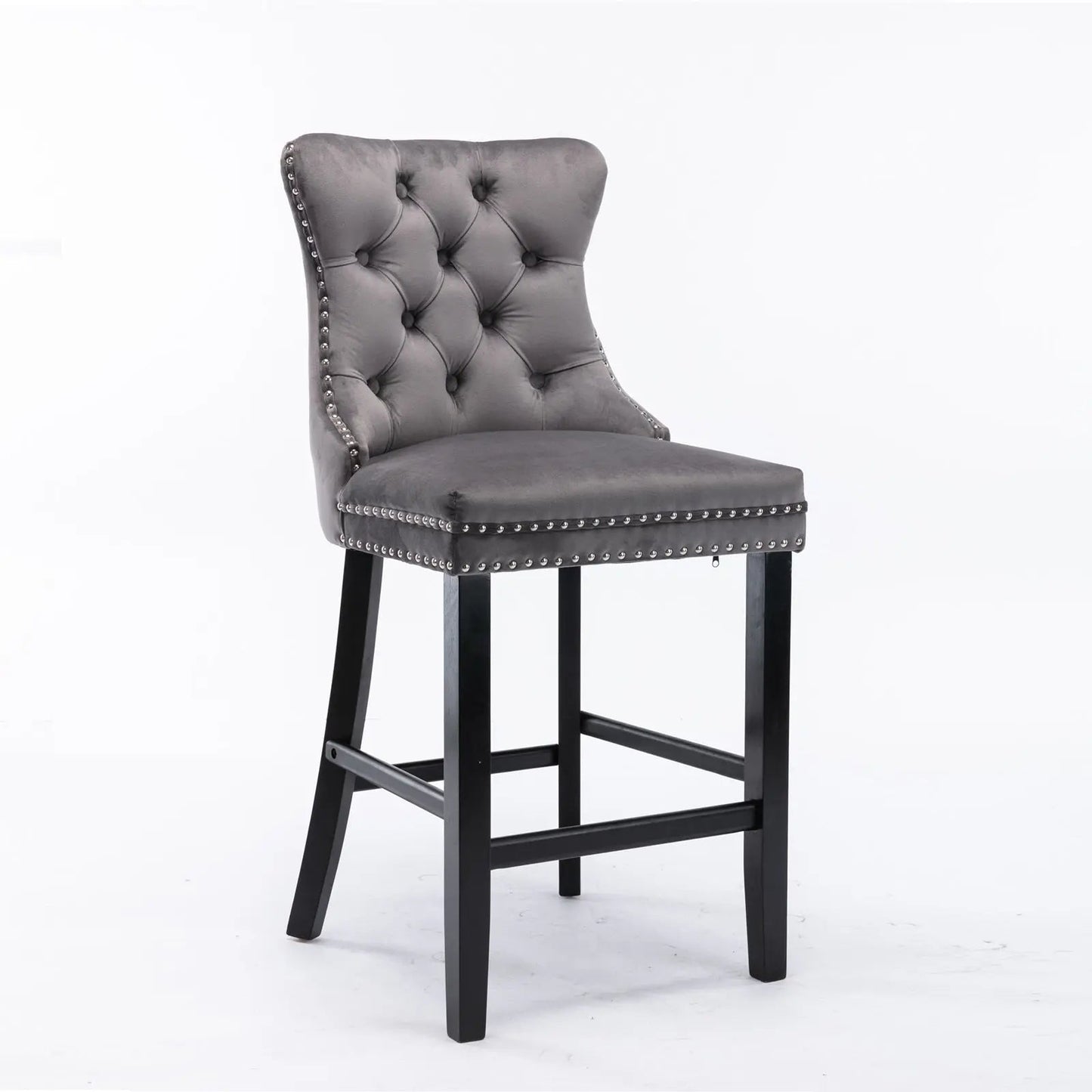 6X Velvet Bar Stools with Studs Trim Wooden Legs Tufted Dining Chairs Kitchen V226-SW1802GY-3