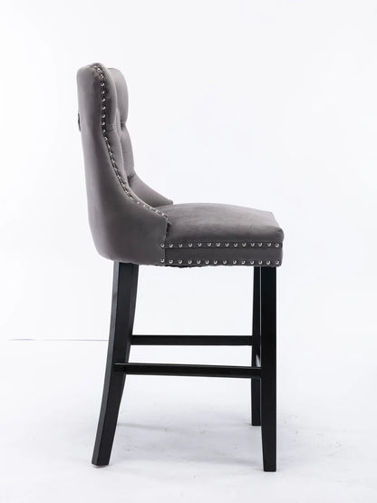 6X Velvet Bar Stools with Studs Trim Wooden Legs Tufted Dining Chairs Kitchen V226-SW1802GY-3