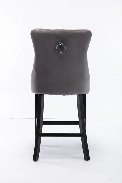 2X Velvet Bar Stools with Studs Trim Wooden Legs Tufted Dining Chairs Kitchen V226-SW1802GY