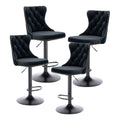 4x Height Adjustable Swivel Bar Stool Velvet Nailhead Barstool with Footrest V226-SW1812BK-2