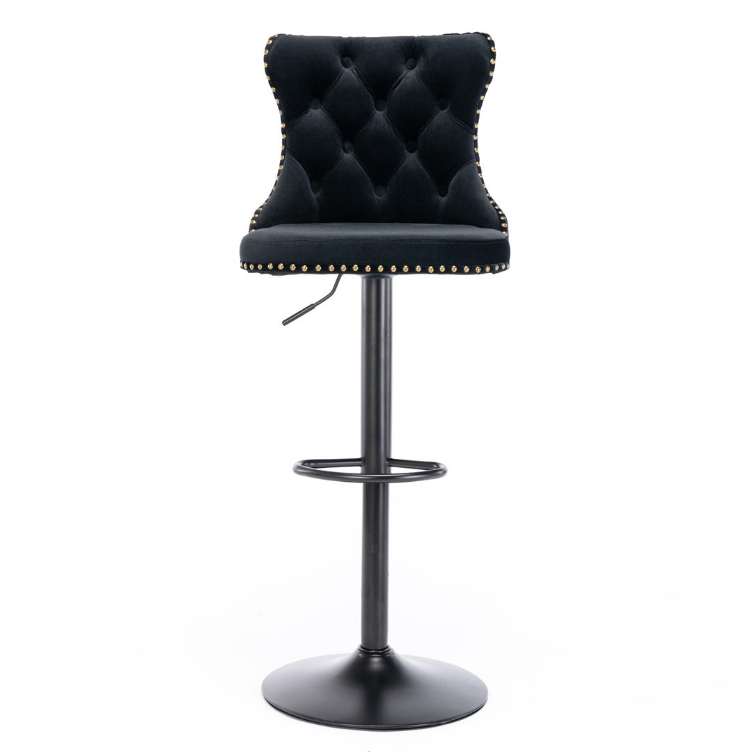 4x Height Adjustable Swivel Bar Stool Velvet Nailhead Barstool with Footrest V226-SW1812BK-2