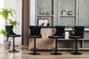 4x Height Adjustable Swivel Bar Stool Velvet Nailhead Barstool with Footrest V226-SW1812BK-2