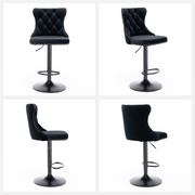 4x Height Adjustable Swivel Bar Stool Velvet Nailhead Barstool with Footrest V226-SW1812BK-2