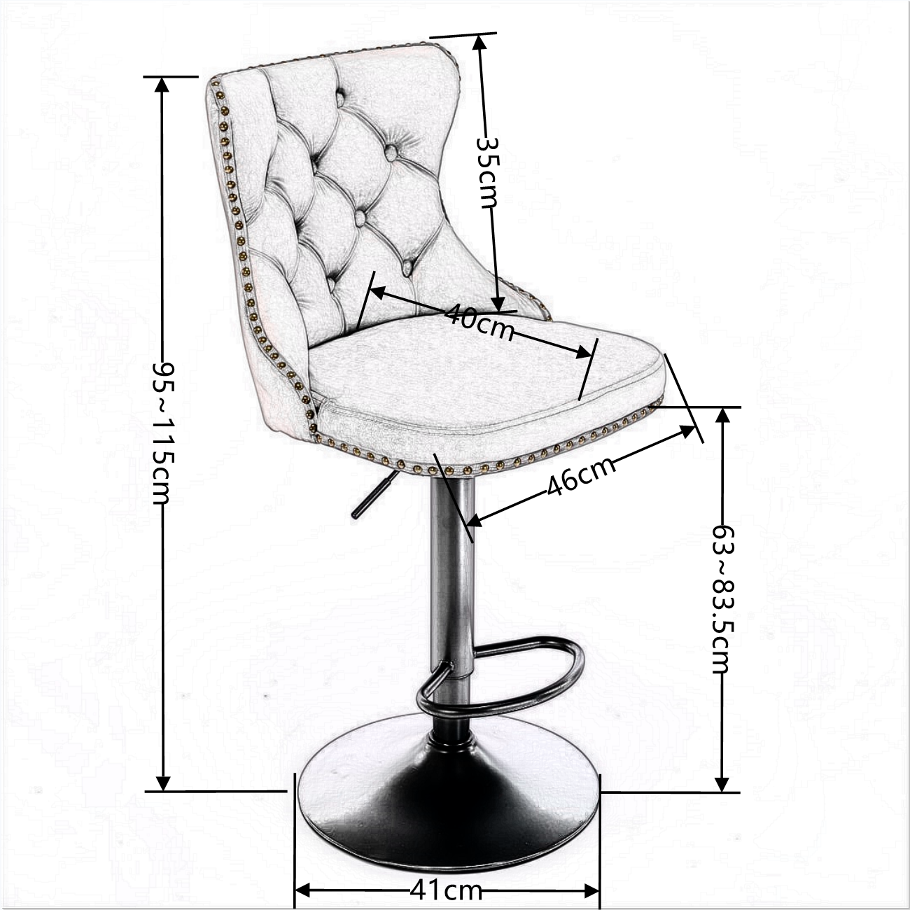 2x Height Adjustable Swivel Bar Stool Velvet Nailhead Barstool with Footrest V226-SW1812BK