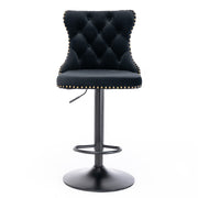 2x Height Adjustable Swivel Bar Stool Velvet Nailhead Barstool with Footrest V226-SW1812BK