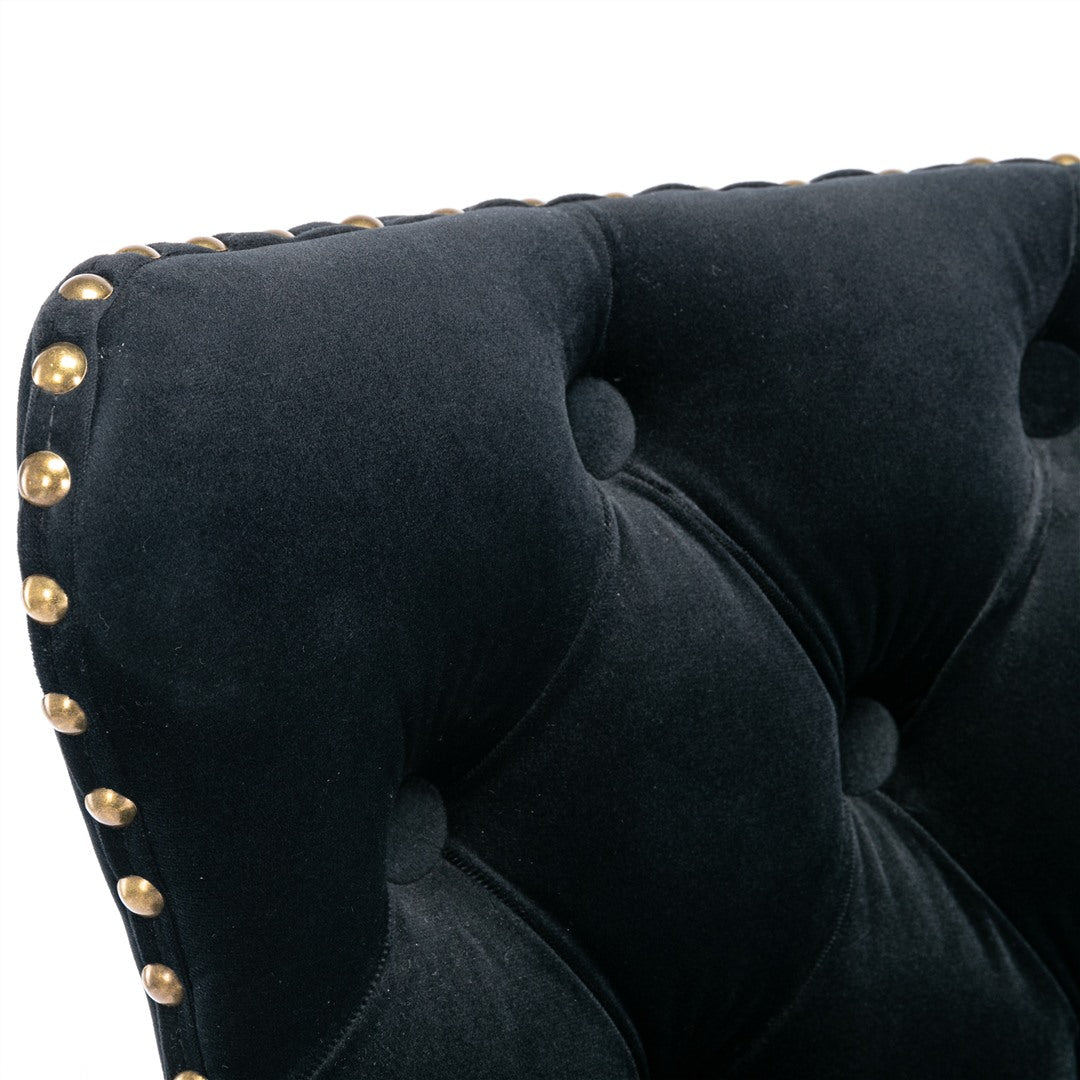 2x Height Adjustable Swivel Bar Stool Velvet Nailhead Barstool with Footrest V226-SW1812BK