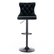 2x Height Adjustable Swivel Bar Stool Velvet Nailhead Barstool with Footrest V226-SW1812BK