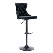 2x Height Adjustable Swivel Bar Stool Velvet Nailhead Barstool with Footrest V226-SW1812BK