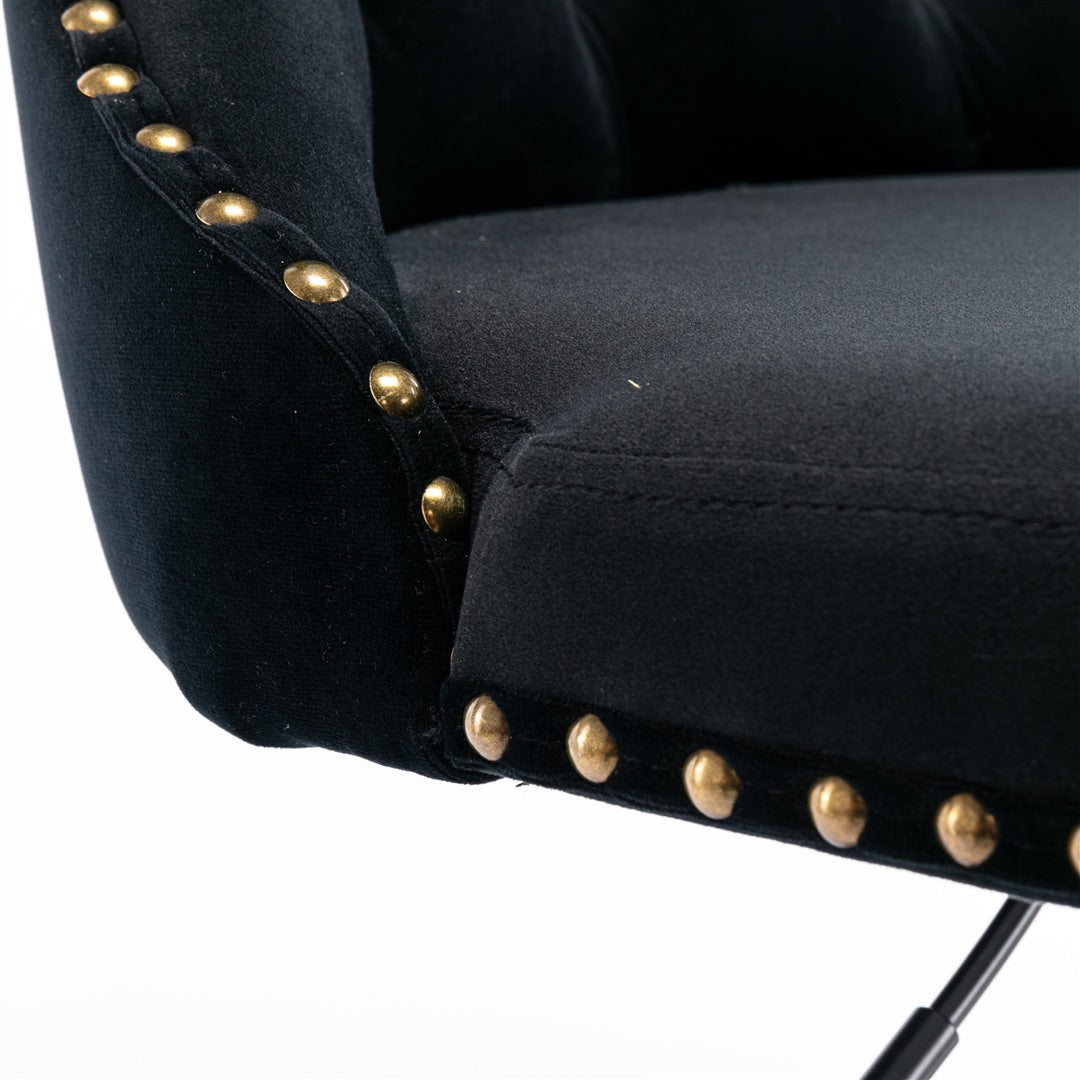 2x Height Adjustable Swivel Bar Stool Velvet Nailhead Barstool with Footrest V226-SW1812BK