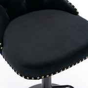 2x Height Adjustable Swivel Bar Stool Velvet Nailhead Barstool with Footrest V226-SW1812BK