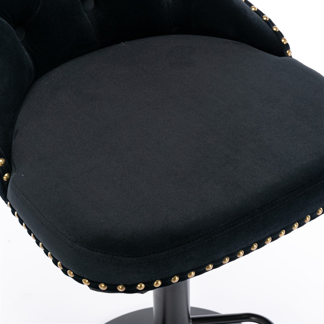 2x Height Adjustable Swivel Bar Stool Velvet Nailhead Barstool with Footrest V226-SW1812BK