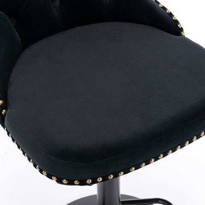 2x Height Adjustable Swivel Bar Stool Velvet Nailhead Barstool with Footrest V226-SW1812BK