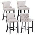 4x Velvet Upholstered Button Tufted Bar Stools with Wood Legs and Studs-Beige V226-SW1824BG-2