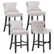 4x Velvet Upholstered Button Tufted Bar Stools with Wood Legs and Studs-Beige V226-SW1824BG-2