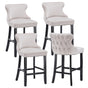 4x Velvet Upholstered Button Tufted Bar Stools with Wood Legs and Studs-Beige V226-SW1824BG-2