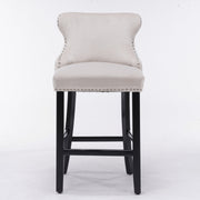 4x Velvet Upholstered Button Tufted Bar Stools with Wood Legs and Studs-Beige V226-SW1824BG-2
