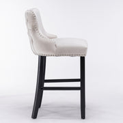 4x Velvet Upholstered Button Tufted Bar Stools with Wood Legs and Studs-Beige V226-SW1824BG-2