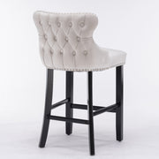 4x Velvet Upholstered Button Tufted Bar Stools with Wood Legs and Studs-Beige V226-SW1824BG-2