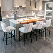 4x Velvet Upholstered Button Tufted Bar Stools with Wood Legs and Studs-Beige V226-SW1824BG-2