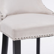 4x Velvet Upholstered Button Tufted Bar Stools with Wood Legs and Studs-Beige V226-SW1824BG-2