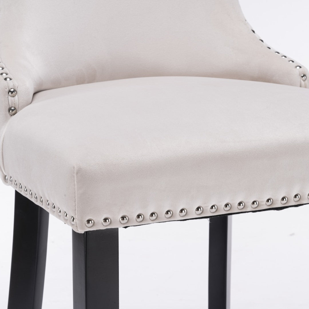 4x Velvet Upholstered Button Tufted Bar Stools with Wood Legs and Studs-Beige V226-SW1824BG-2