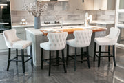 4x Velvet Upholstered Button Tufted Bar Stools with Wood Legs and Studs-Beige V226-SW1824BG-2