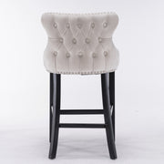 2x Velvet Upholstered Button Tufted Bar Stools with Wood Legs and Studs-Beige V226-SW1824BG