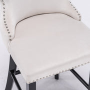 2x Velvet Upholstered Button Tufted Bar Stools with Wood Legs and Studs-Beige V226-SW1824BG
