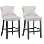 2x Velvet Upholstered Button Tufted Bar Stools with Wood Legs and Studs-Beige V226-SW1824BG