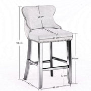 2x Velvet Upholstered Button Tufted Bar Stools with Wood Legs and Studs-Beige V226-SW1824BG