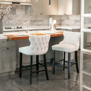 2x Velvet Upholstered Button Tufted Bar Stools with Wood Legs and Studs-Beige V226-SW1824BG