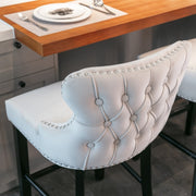 2x Velvet Upholstered Button Tufted Bar Stools with Wood Legs and Studs-Beige V226-SW1824BG